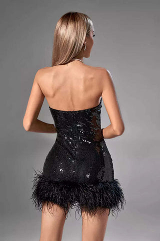 Angela Black Sequin Feather Dress