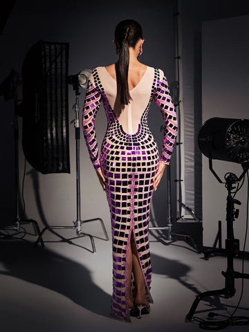 Angie Long Sleeve Curve Embellished Maxi Dress