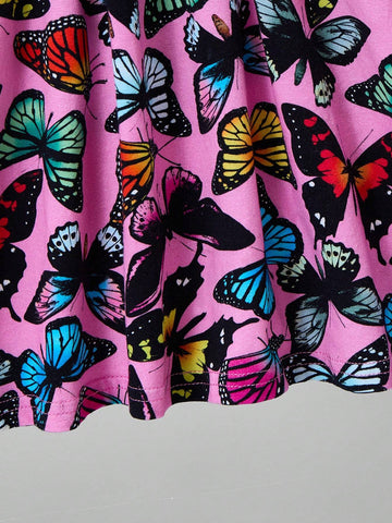 Young Girl Colorful Butterfly Print Ruffle Trim Cute And Sweet Casual Countryside Style Long Sleeve Dress