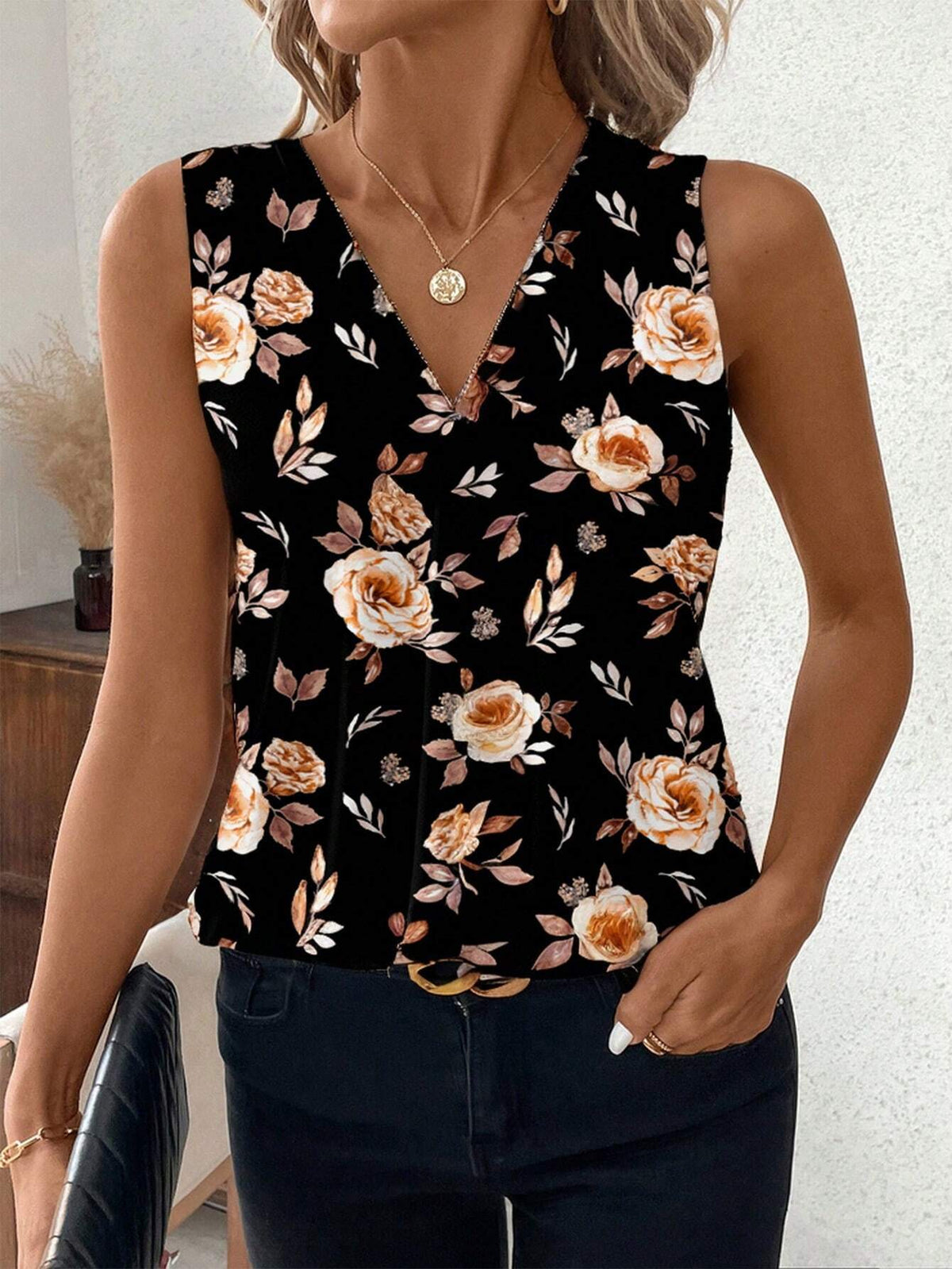 Women Casual Floral Printed Elegant Vest