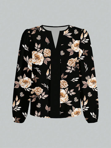 Casual Elegant Rose Floral Print Women's Blouse,