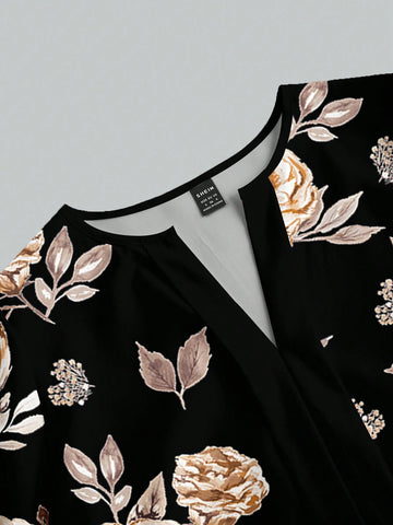 Casual Elegant Rose Floral Print Women's Blouse,