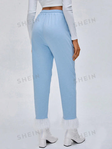 Anke Wonder Women’s High Drawstring Waist Fluffy Hem Sweatpants