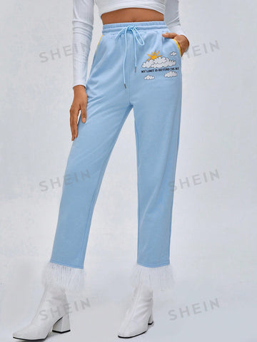 Anke Wonder Women’s High Drawstring Waist Fluffy Hem Sweatpants