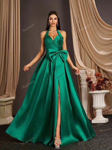 Anmyoon V-Neck Ruffle Strap Long Evening Gown