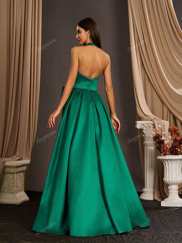 Anmyoon V-Neck Ruffle Strap Long Evening Gown