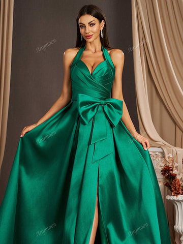 Anmyoon V-Neck Ruffle Strap Long Evening Gown