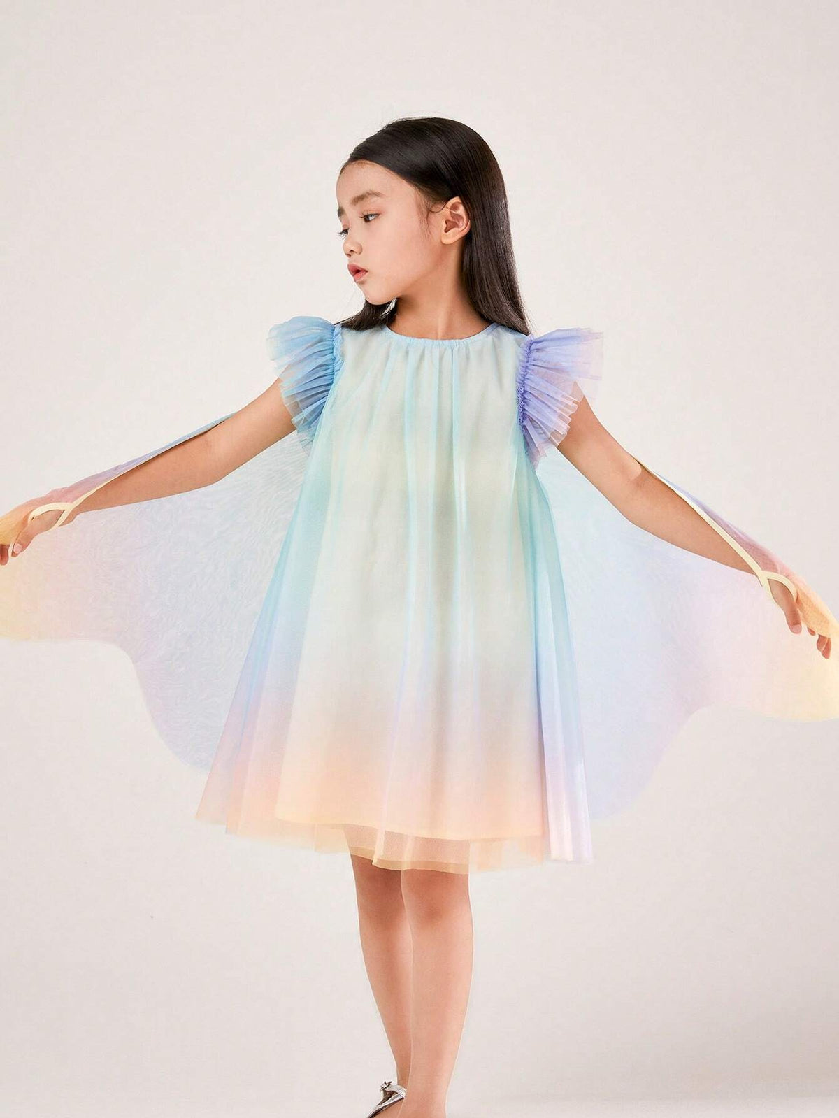 Annil Children's Summer Dream Purple Gradient Short Sleeved Mesh Princess Dress