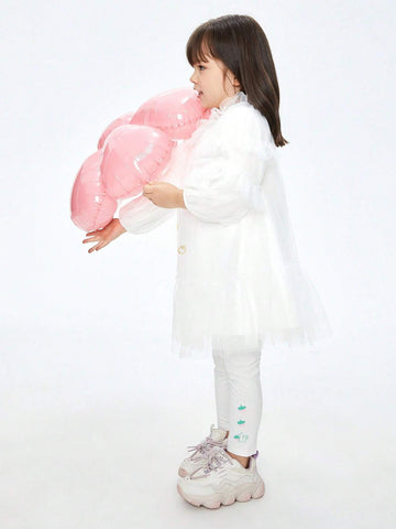 Annil Girls' Spring And Autumn Cute Princess Mesh Dress Long Sleeved Dress