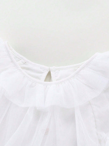 Annil Girls' Spring And Autumn Cute Princess Mesh Dress Long Sleeved Dress