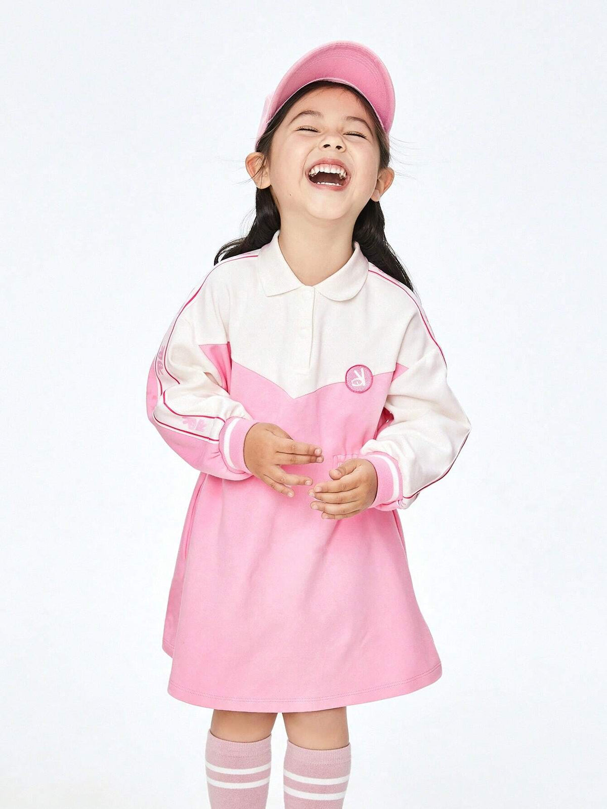 Annil Girls Spring And Autumn Elastic Knitted Long Sleeved Flip Neck Dress