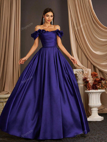 Anymoon Elegant 3D Hand Floral Long Evening Dress ,Suitable For Formal Occasions