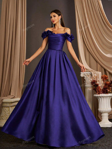 Anymoon Elegant 3D Hand Floral Long Evening Dress ,Suitable For Formal Occasions