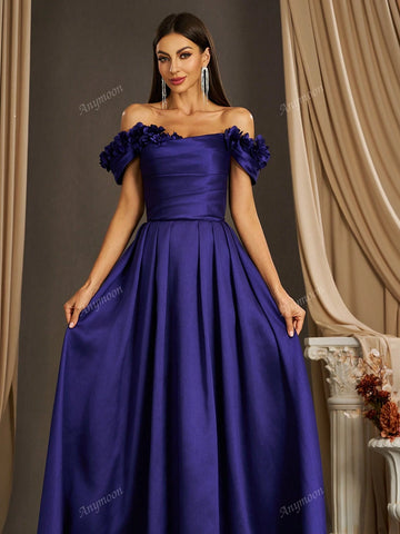 Anymoon Elegant 3D Hand Floral Long Evening Dress ,Suitable For Formal Occasions