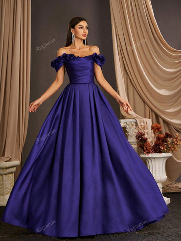 Anymoon Elegant 3D Hand Floral Long Evening Dress ,Suitable For Formal Occasions