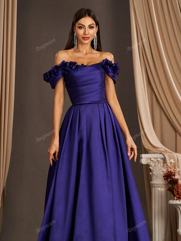 Anymoon Elegant 3D Hand Floral Long Evening Dress ,Suitable For Formal Occasions