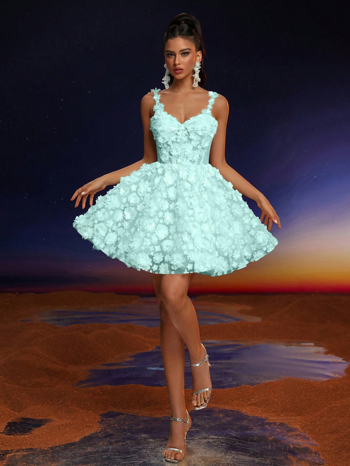 Anymoon Elegant Lace Applique Strap Women's Ballroom Formal Dress (Delicate Embellished)