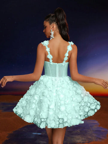 Anymoon Elegant Lace Applique Strap Women's Ballroom Formal Dress (Delicate Embellished)