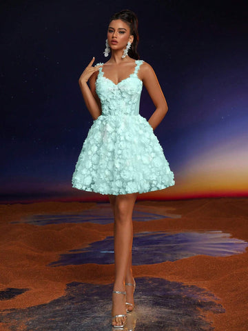 Anymoon Elegant Lace Applique Strap Women's Ballroom Formal Dress (Delicate Embellished)