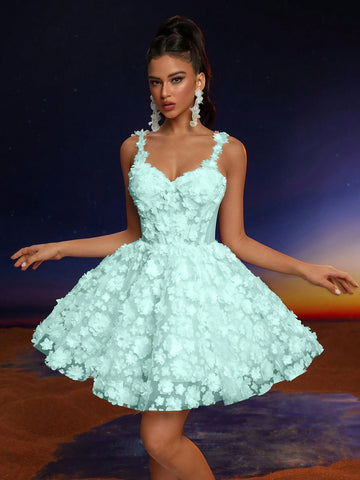 Anymoon Elegant Lace Applique Strap Women's Ballroom Formal Dress (Delicate Embellished)