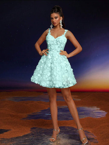 Anymoon Elegant Lace Applique Strap Women's Ballroom Formal Dress (Delicate Embellished)