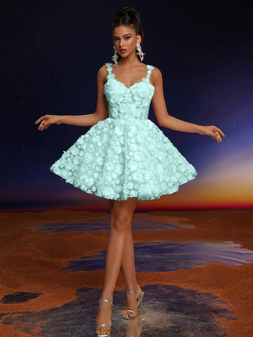 Anymoon Elegant Lace Applique Strap Women's Ballroom Formal Dress (Delicate Embellished)