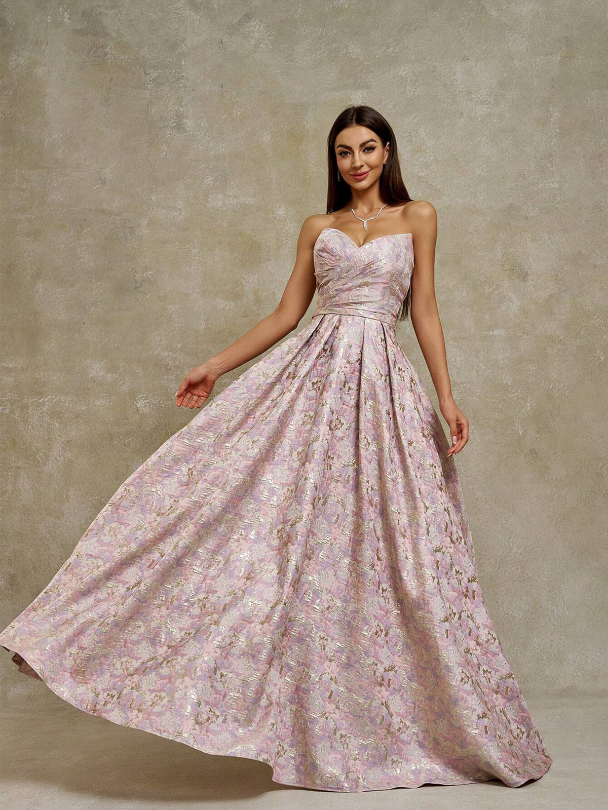 Anymoon Off Shoulder Ruffle Embossed Evening Dress