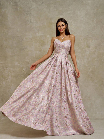 Anymoon Off Shoulder Ruffle Embossed Evening Dress