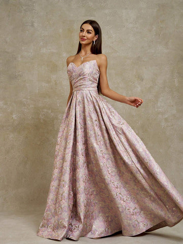 Anymoon Off Shoulder Ruffle Embossed Evening Dress