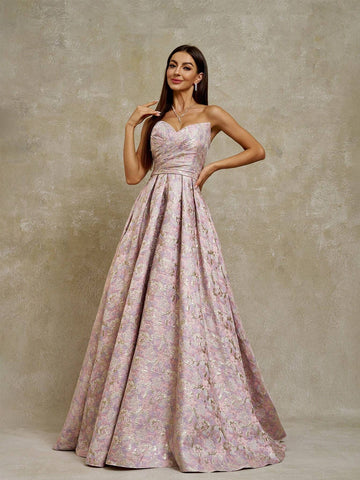 Anymoon Off Shoulder Ruffle Embossed Evening Dress