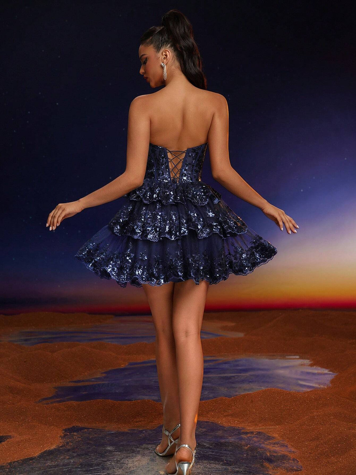 Anymoon Sequin Lace Strapless Cocktail Dress