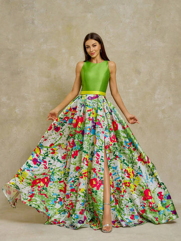 Anymoon Women's Ink Graffiti Printed Long Evening Dress