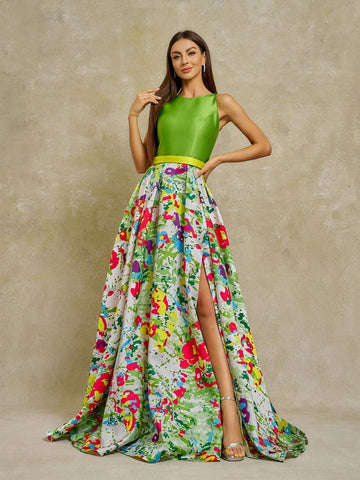 Anymoon Women's Ink Graffiti Printed Long Evening Dress