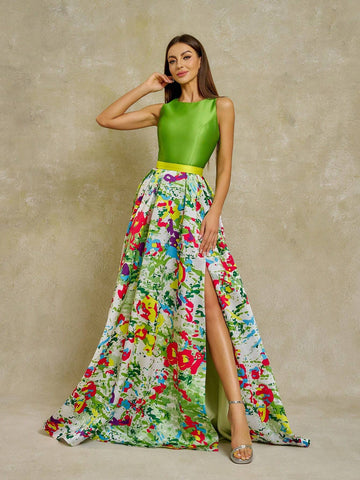 Anymoon Women's Ink Graffiti Printed Long Evening Dress