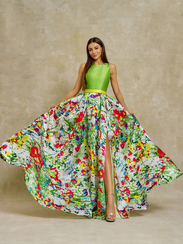 Anymoon Women's Ink Graffiti Printed Long Evening Dress