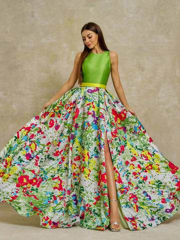 Anymoon Women's Ink Graffiti Printed Long Evening Dress