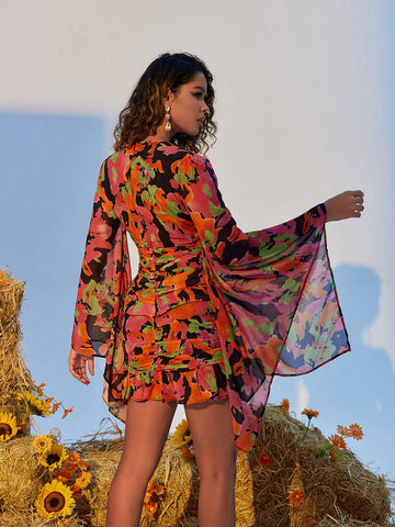 Apolline Printed Ruffle Mesh Dress