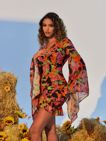 Apolline Printed Ruffle Mesh Dress