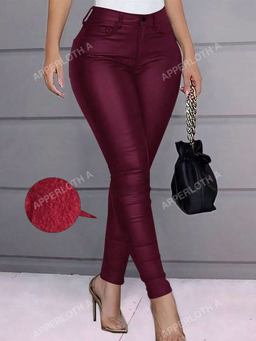 Apperloth A High Waist Thermal Lined PU Leather Skinny Cropped Pants