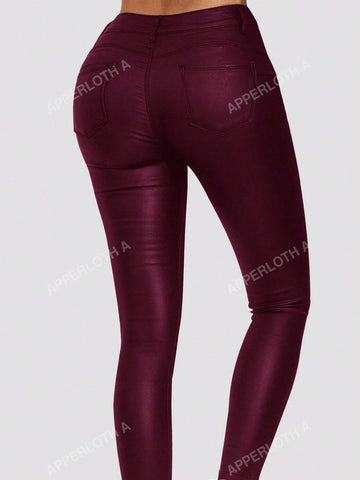 Apperloth A High Waist Thermal Lined PU Leather Skinny Cropped Pants