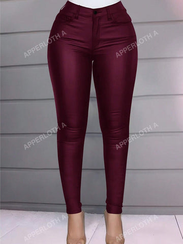 Apperloth A High Waist Thermal Lined PU Leather Skinny Cropped Pants