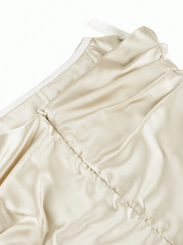 Apperloth A Satin Boned Ruched A-Line Backless Strapless Tube Mini Dress Ballet Sweet Princess Style Party Bridemide Dress