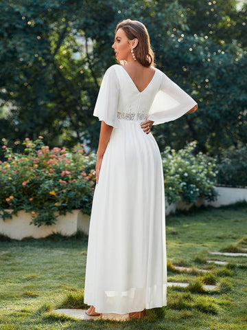 Appliques Contrast Sequin Butterfly Sleeve Wedding Dress