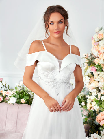 Appliques Contrast Sequin Wedding Dress