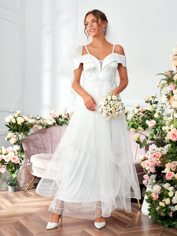 Appliques Contrast Sequin Wedding Dress