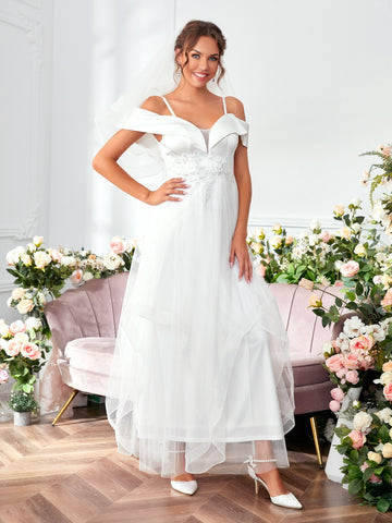 Appliques Contrast Sequin Wedding Dress