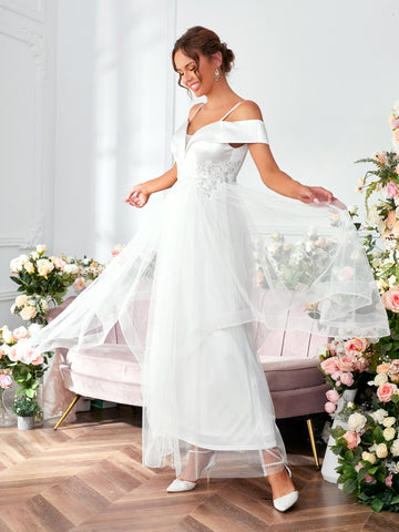 Appliques Contrast Sequin Wedding Dress