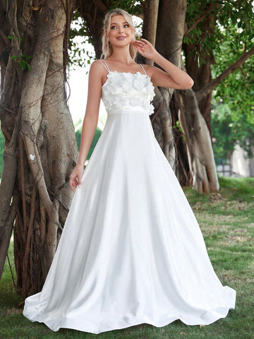 Appliques Crisscross Back Satin Cami Wedding Dress