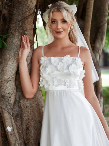 Appliques Crisscross Back Satin Cami Wedding Dress