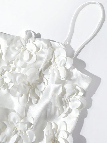 Appliques Crisscross Back Satin Cami Wedding Dress